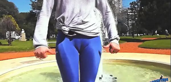  Round Ass Teen In Ultra Tight Shiny Spandex Showing Cameltoe In Public!